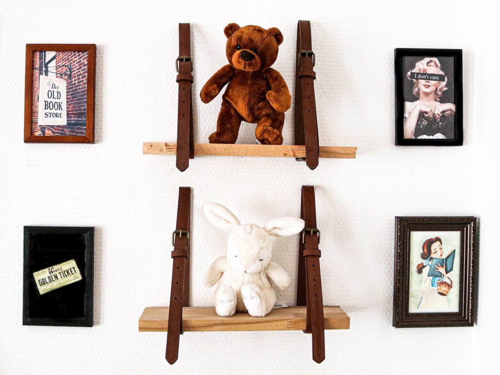 Shelves hung with old belts