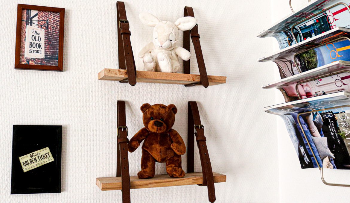 Shelves hung with old belts